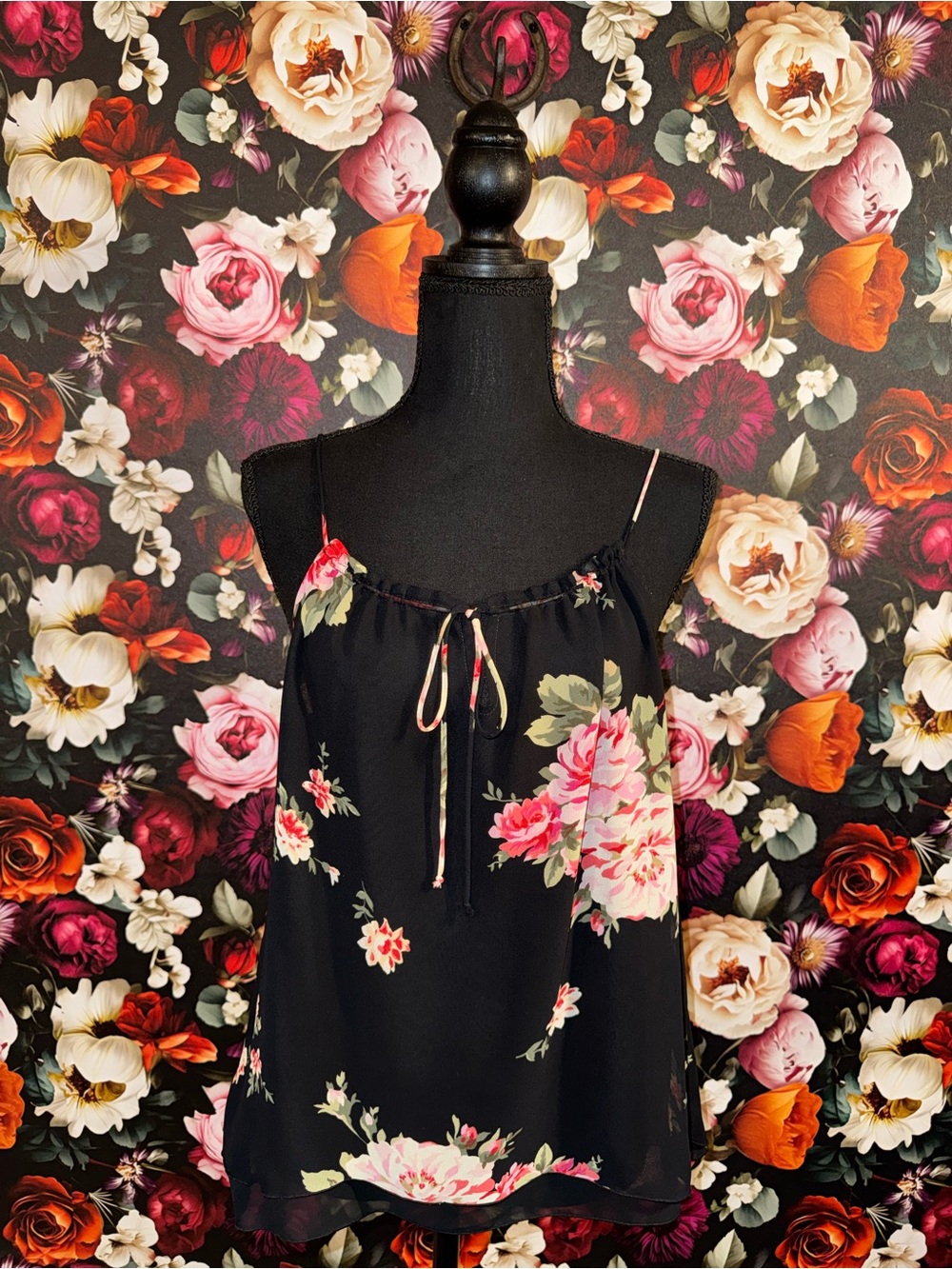 Express Black Floral Spaghetti Strap Camisole, Small